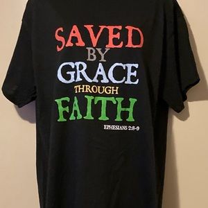 Black saved by grace through faith T-shirt